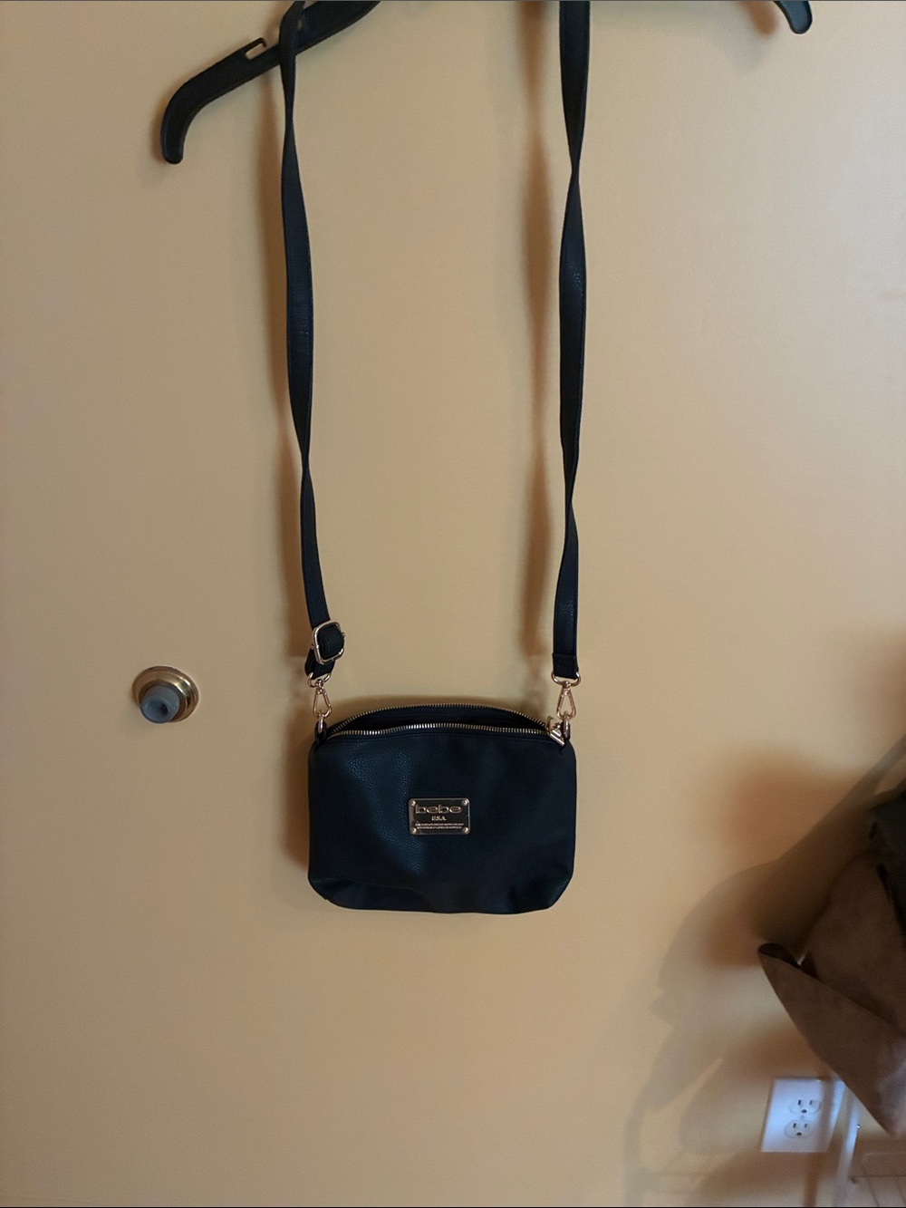 Small Black Crossbody Bag with Gold Hardware